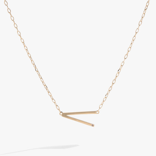 Precious Elongated Initial Necklace V 14kt Gold Over .925 Sterling Silver