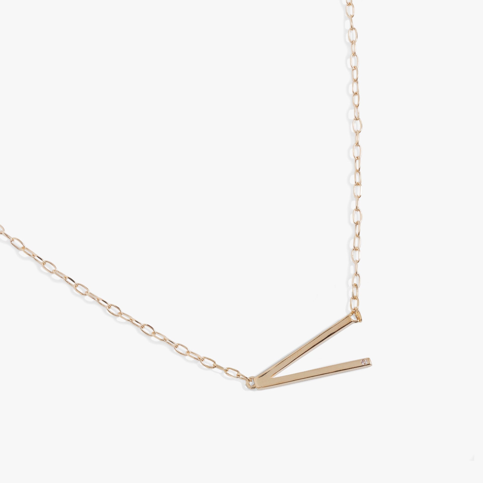 Precious Elongated Initial Necklace V 14kt Gold Over .925 Sterling Silver