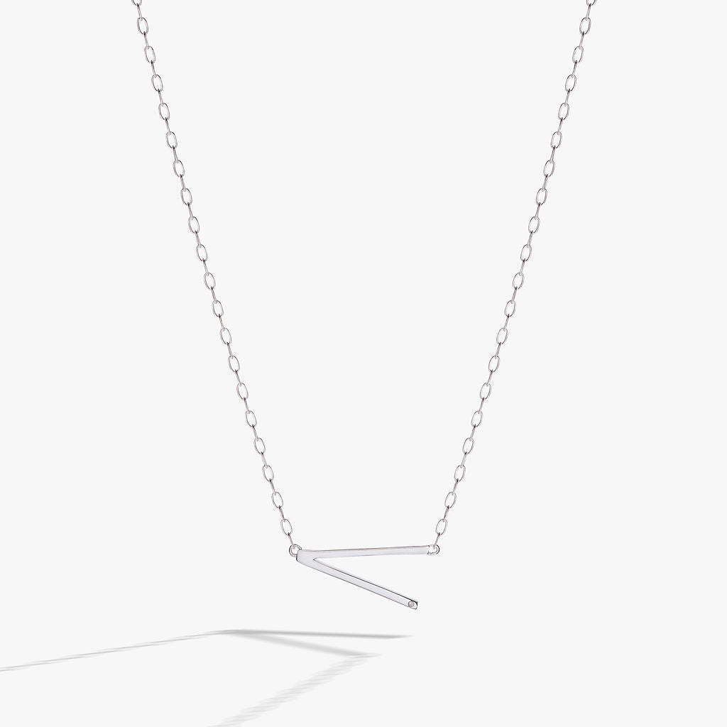 Precious Elongated Initial Necklace V 14kt Gold Over .925 Sterling Silver