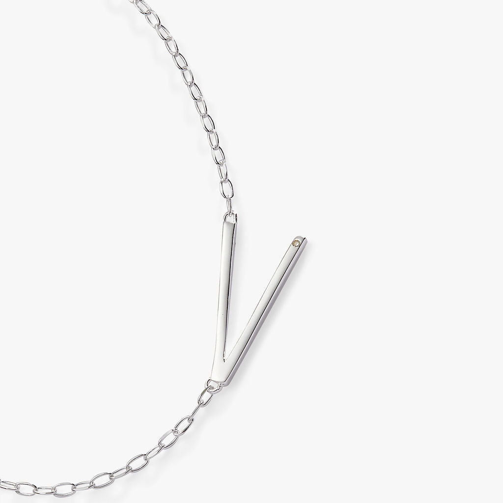 Precious Elongated Initial Necklace V 14kt Gold Over .925 Sterling Silver