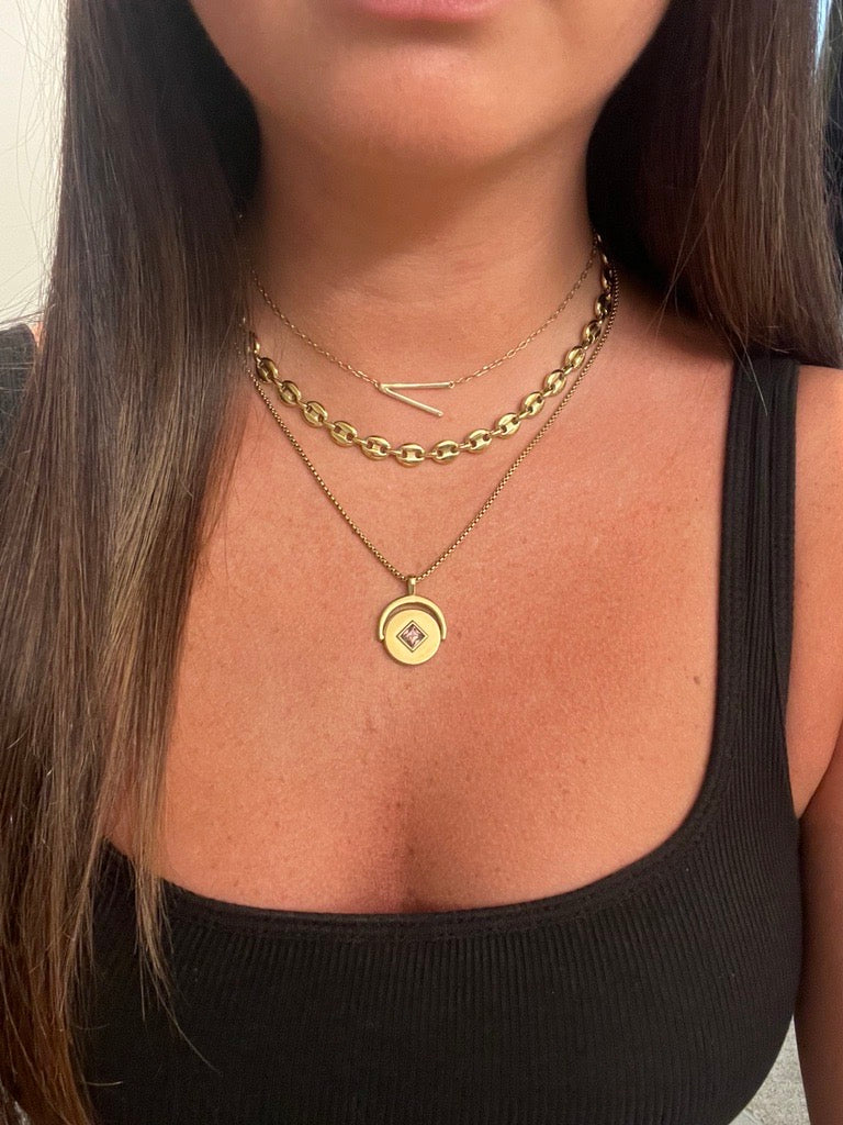 Precious Elongated Initial Necklace V 14kt Gold Over .925 Sterling Silver