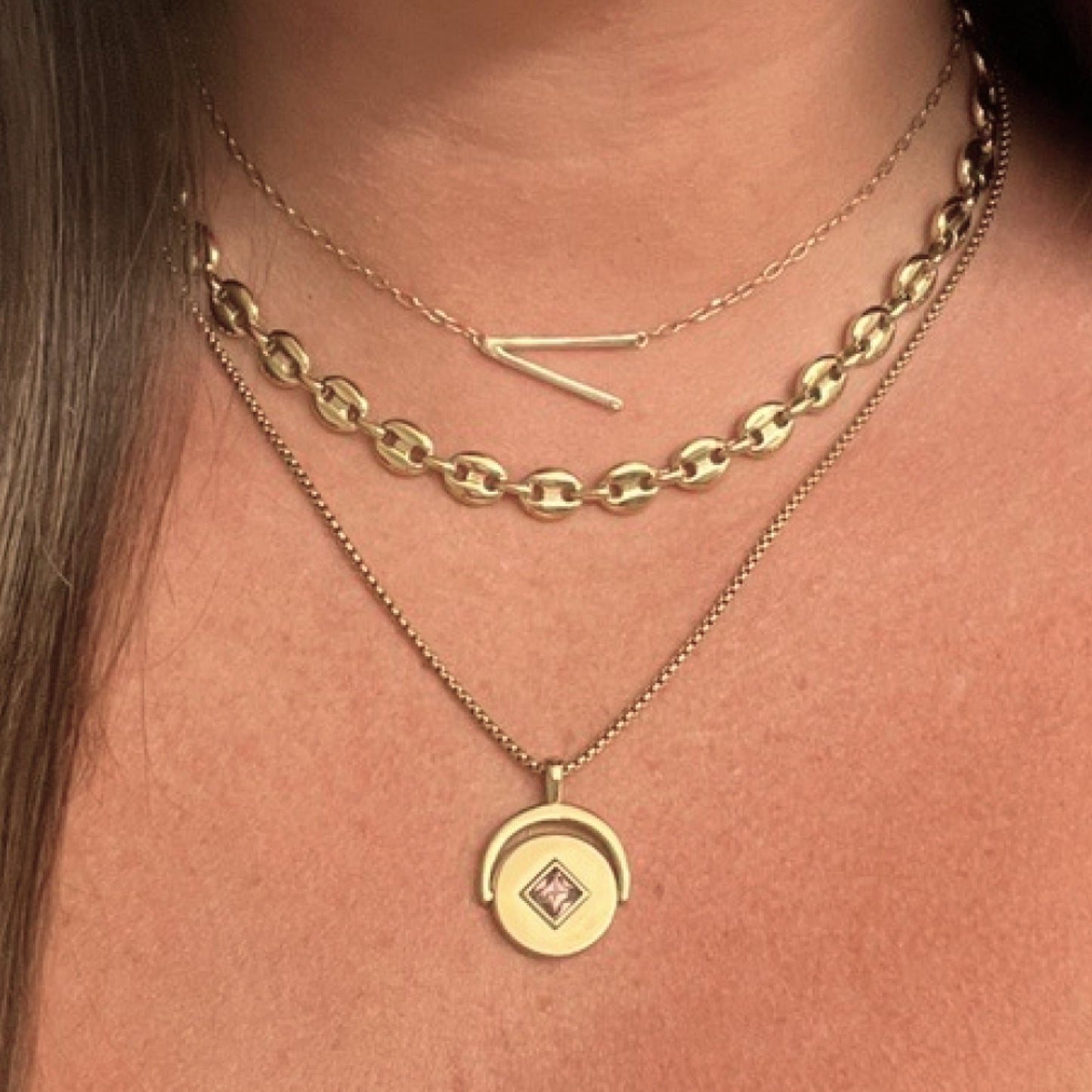 Precious Elongated Initial Necklace V 14kt Gold Over .925 Sterling Silver