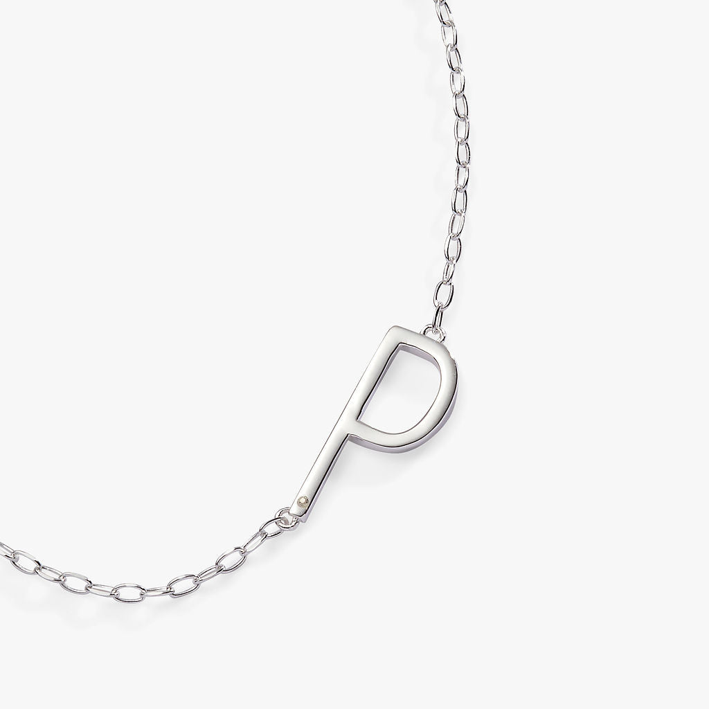 Precious Elongated Initial Necklace P Sterling Silver