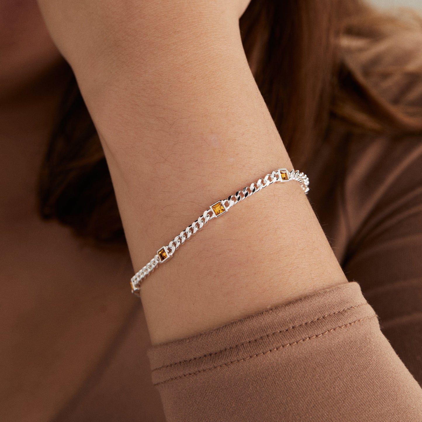 Topaz Curb Chain Bracelet, November Birthstone Silver