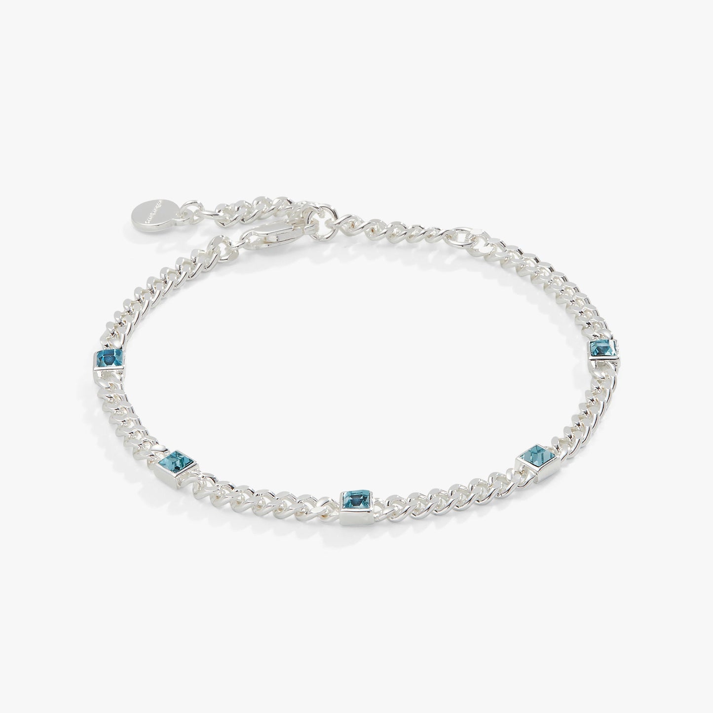 Aquamarine Curb Chain Bracelet, March Birthstone Silver
