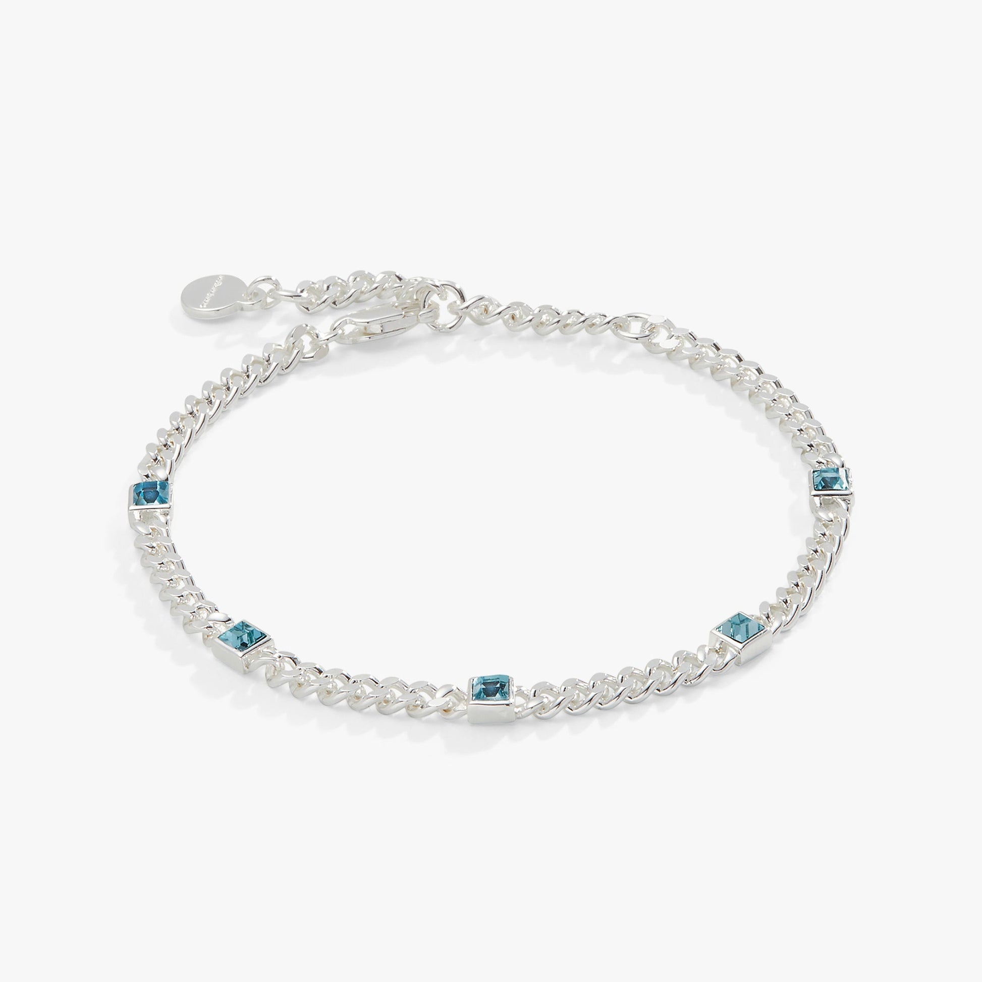 Aquamarine Curb Chain Bracelet, March Birthstone Silver