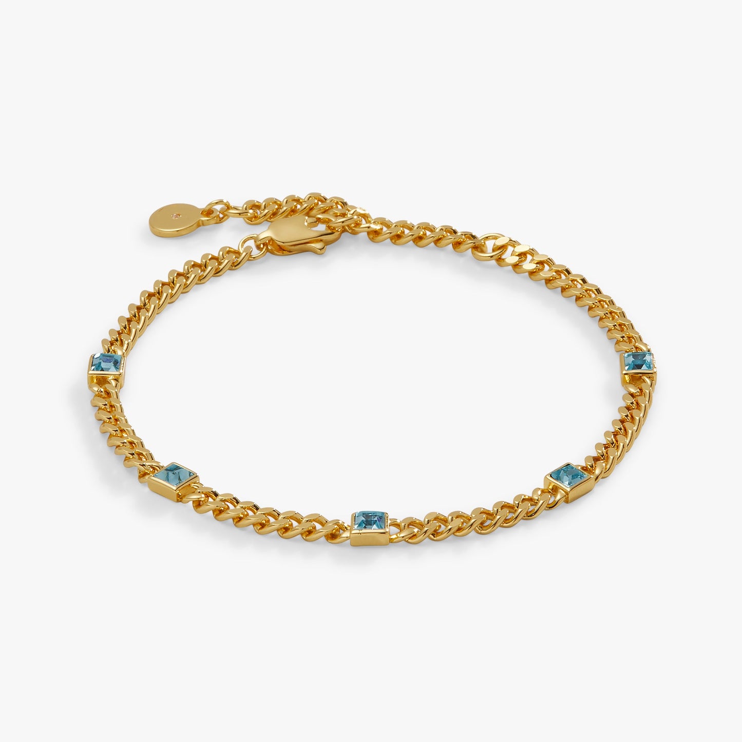 Aquamarine Curb Chain Bracelet, March Birthstone Silver