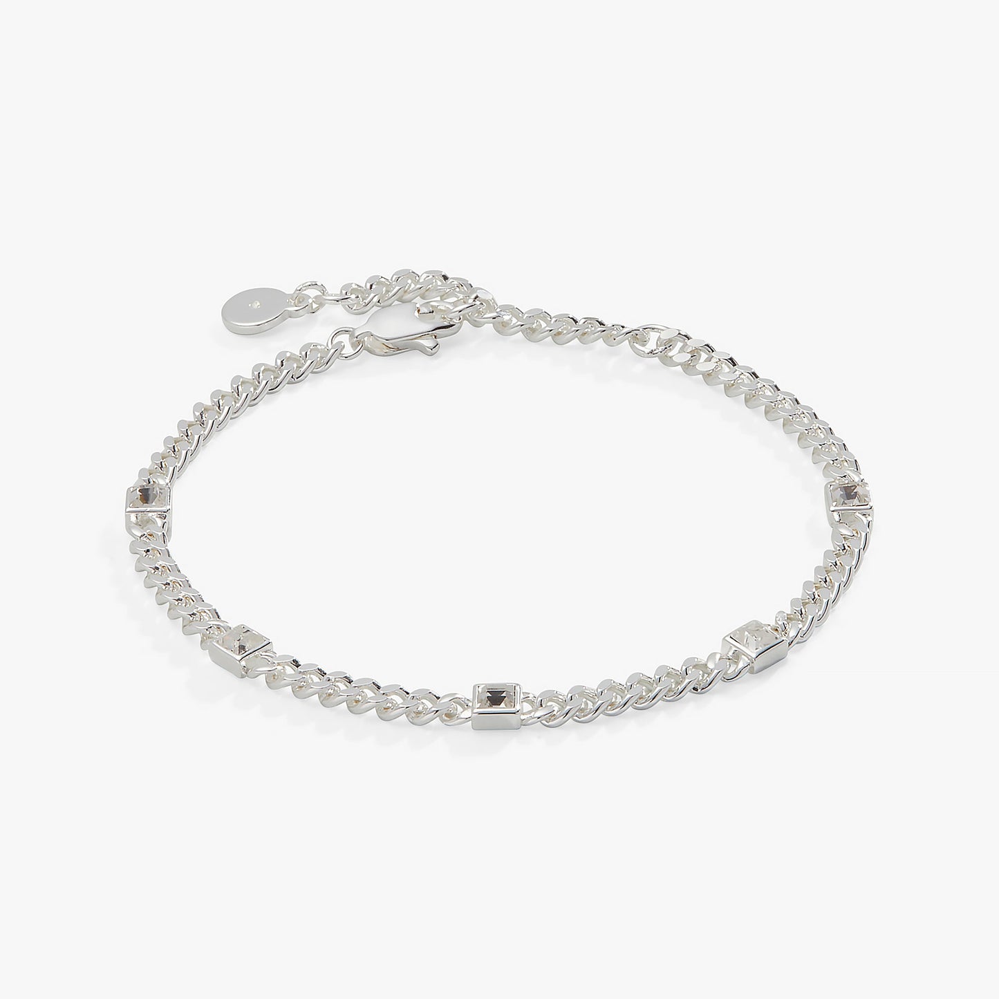 Clear Crystal Curb Chain Bracelet, April Birthstone Silver