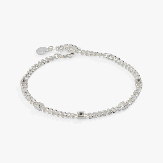 Clear Crystal Curb Chain Bracelet, April Birthstone Silver