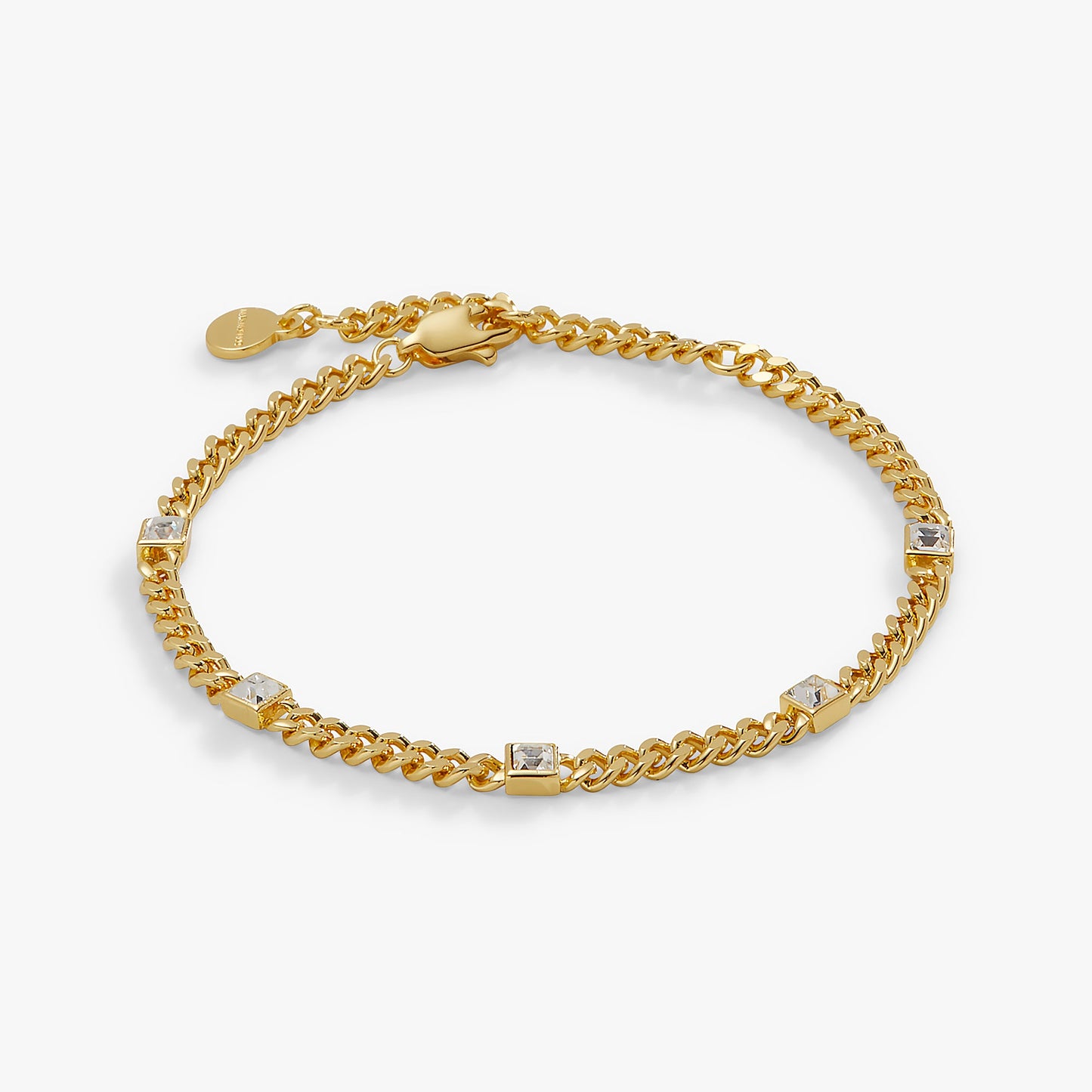 Clear Crystal Curb Chain Bracelet, April Birthstone Silver