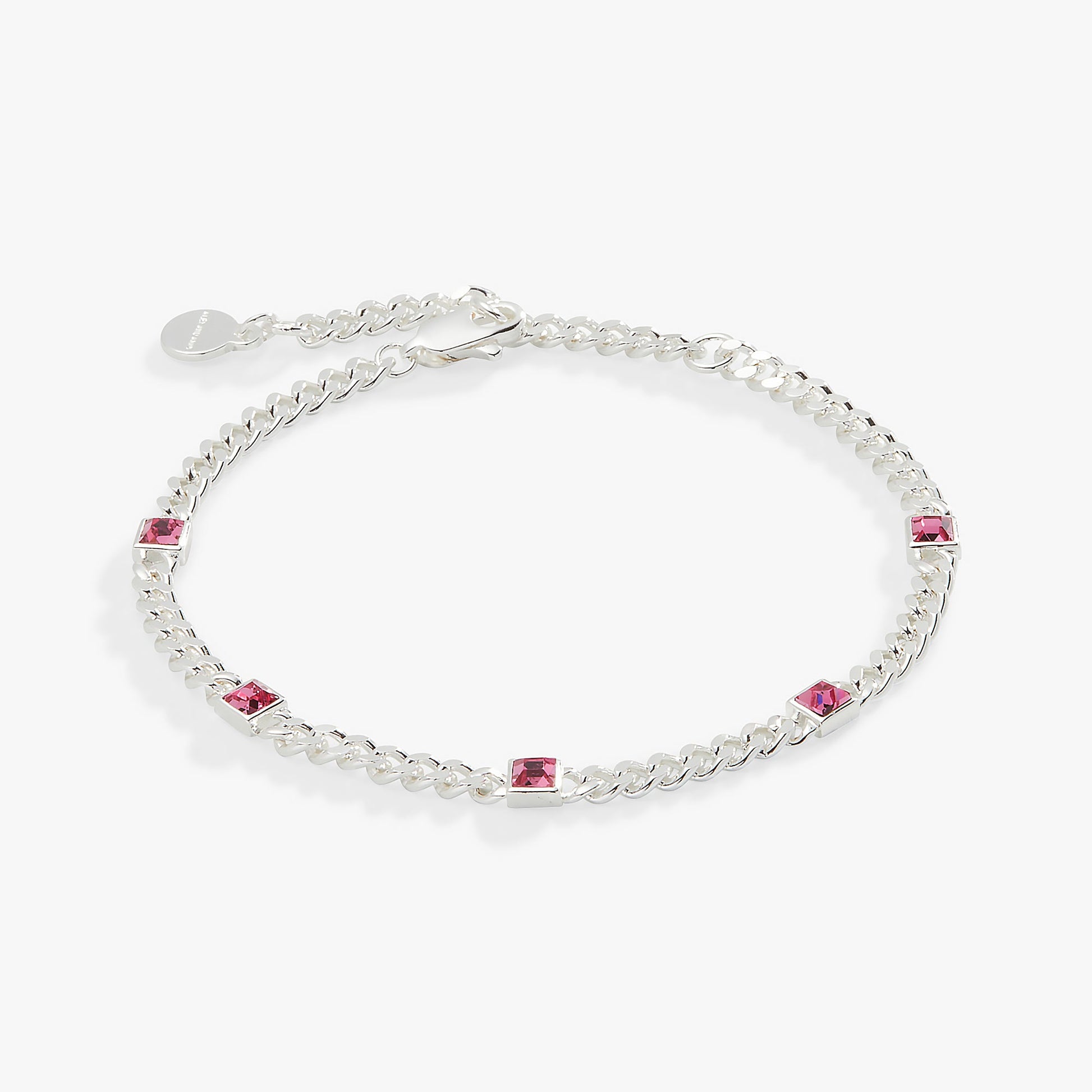 Rose Curb Chain Bracelet, October Birthstone Silver