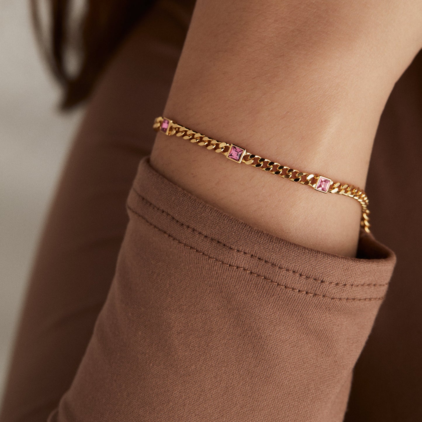 Rose Curb Chain Bracelet, October Birthstone Silver