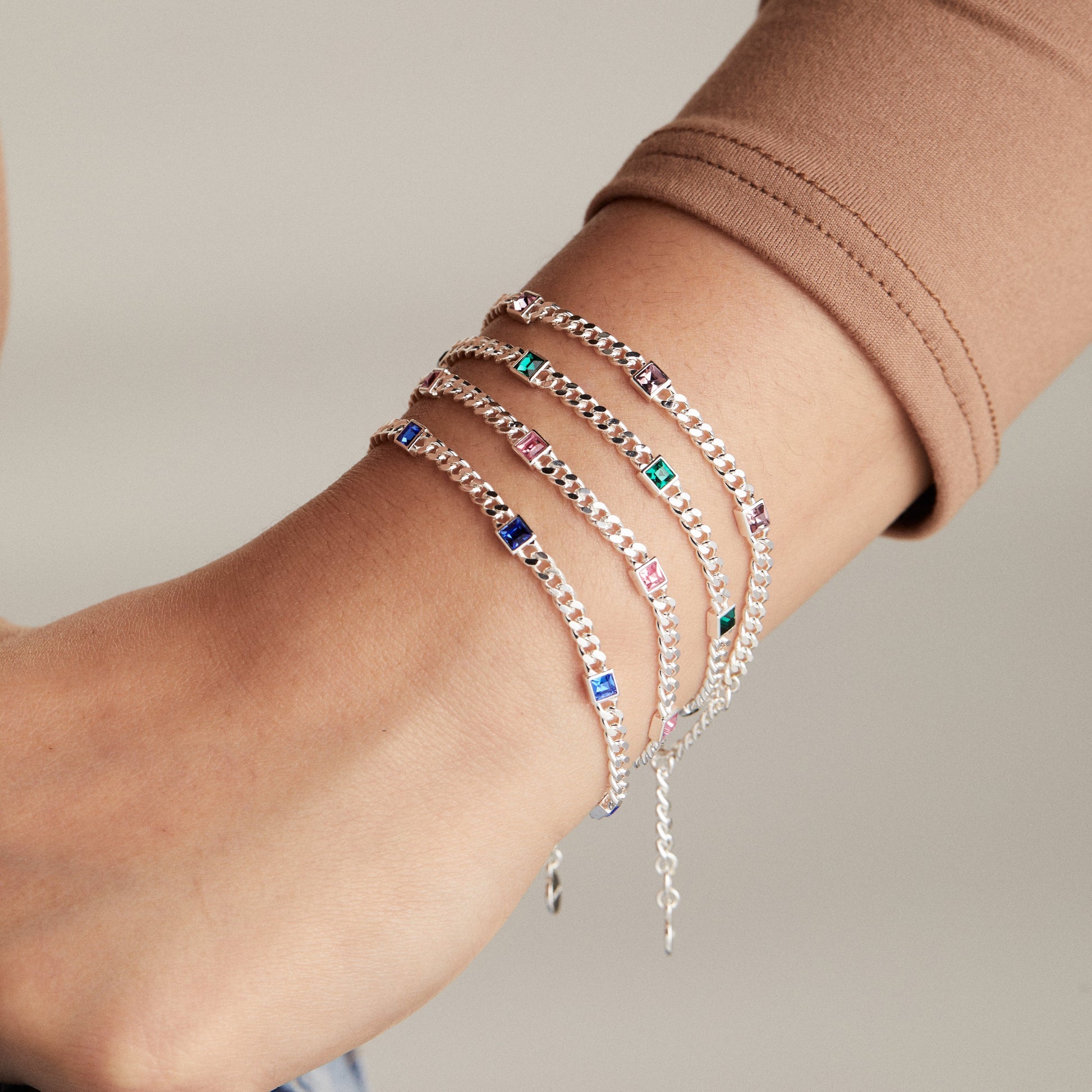 Rose Curb Chain Bracelet, October Birthstone Silver