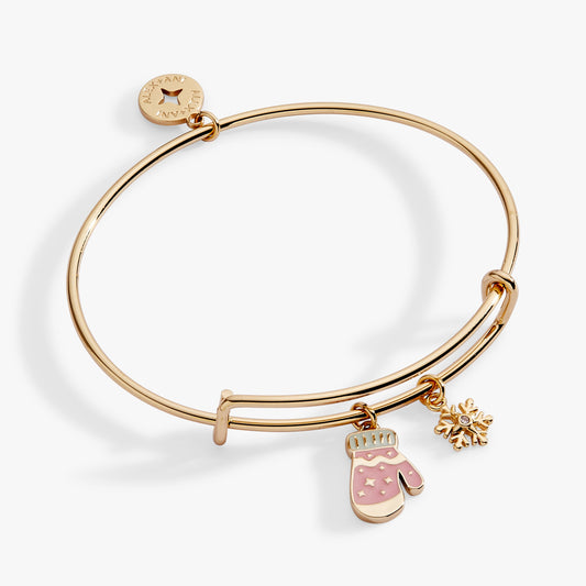 Winter Wonderland Mitten Duo Charm Bangle Gold