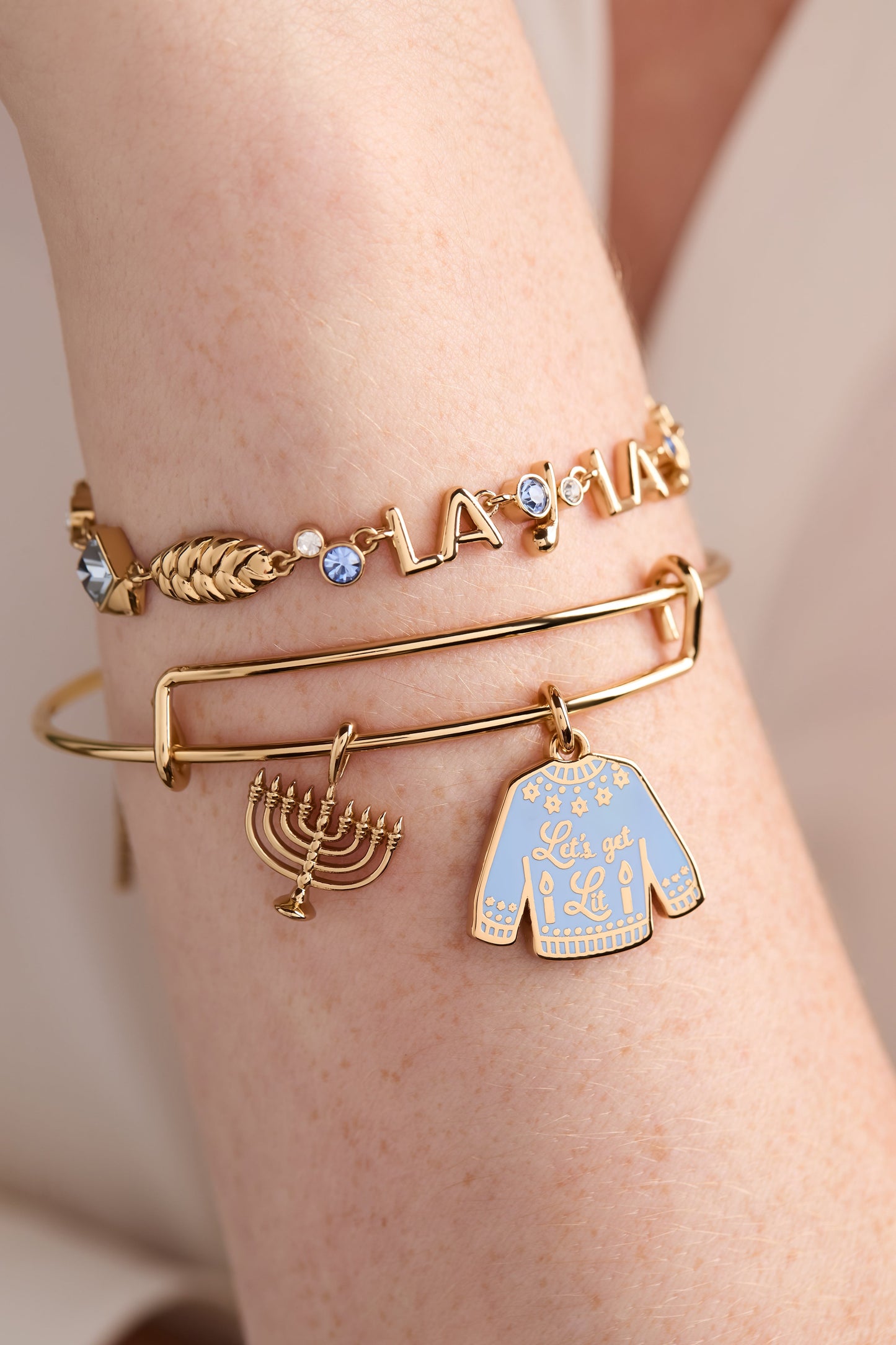 Hanukkah 'Let's get Lit" Ugly Sweater Bangle Gold