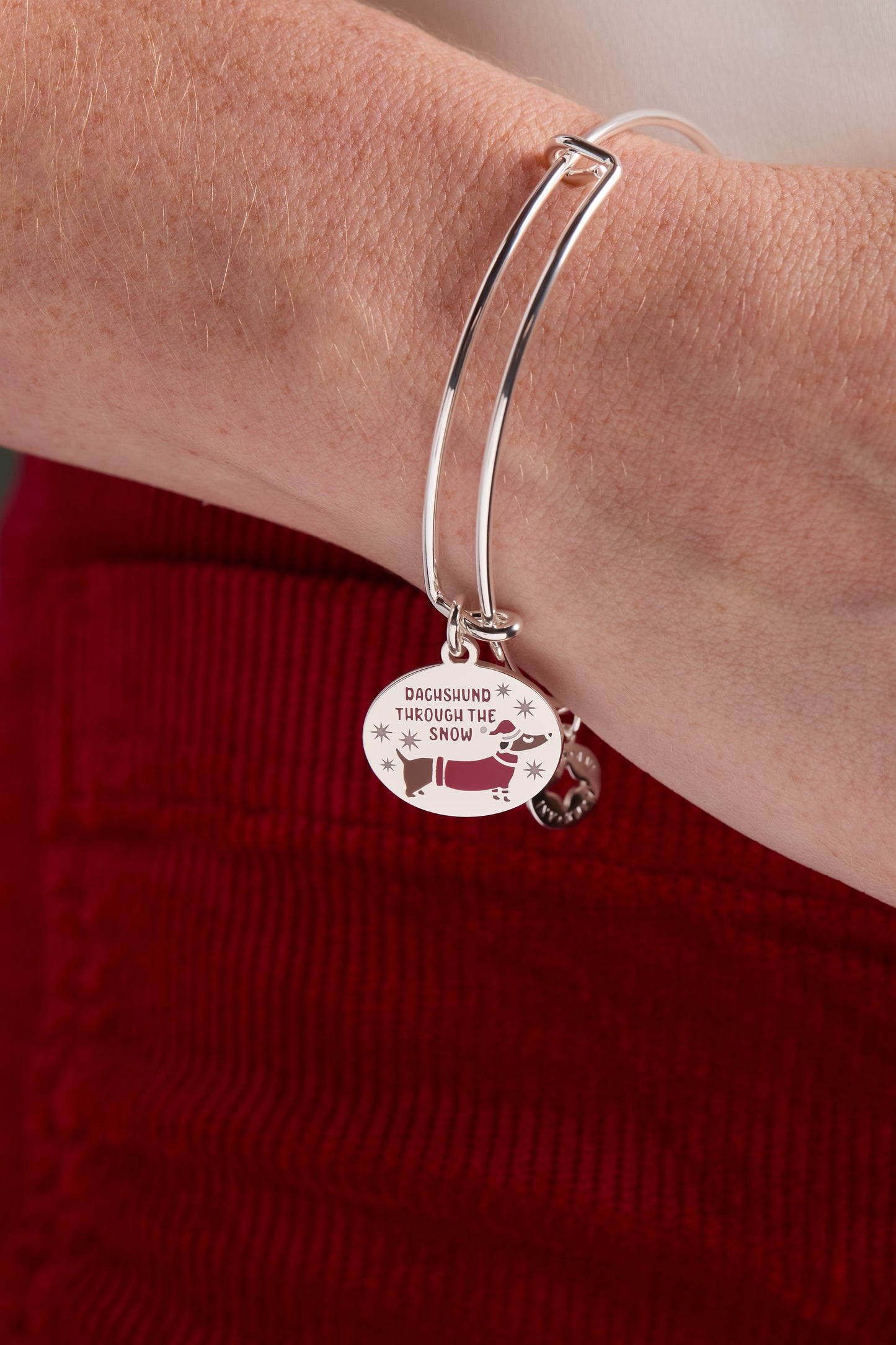 Dachshund Through the Snow Charm Bangle Silver