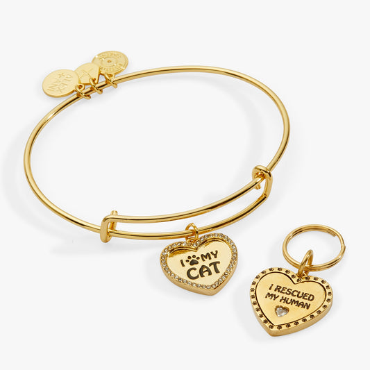 I Love My Cat Bangle & Charm, Set of 2 Gold