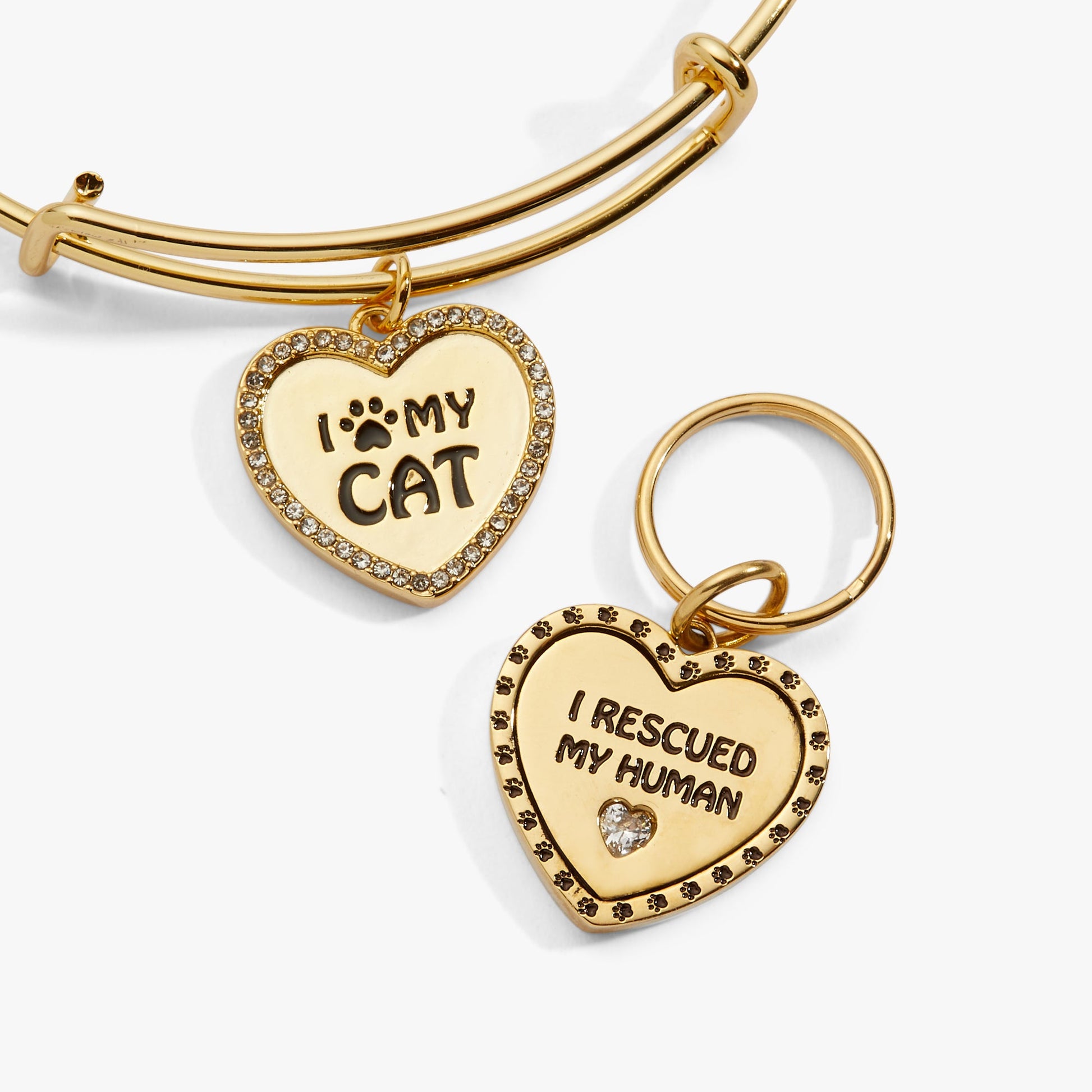 I Love My Cat Bangle & Charm, Set of 2 Gold