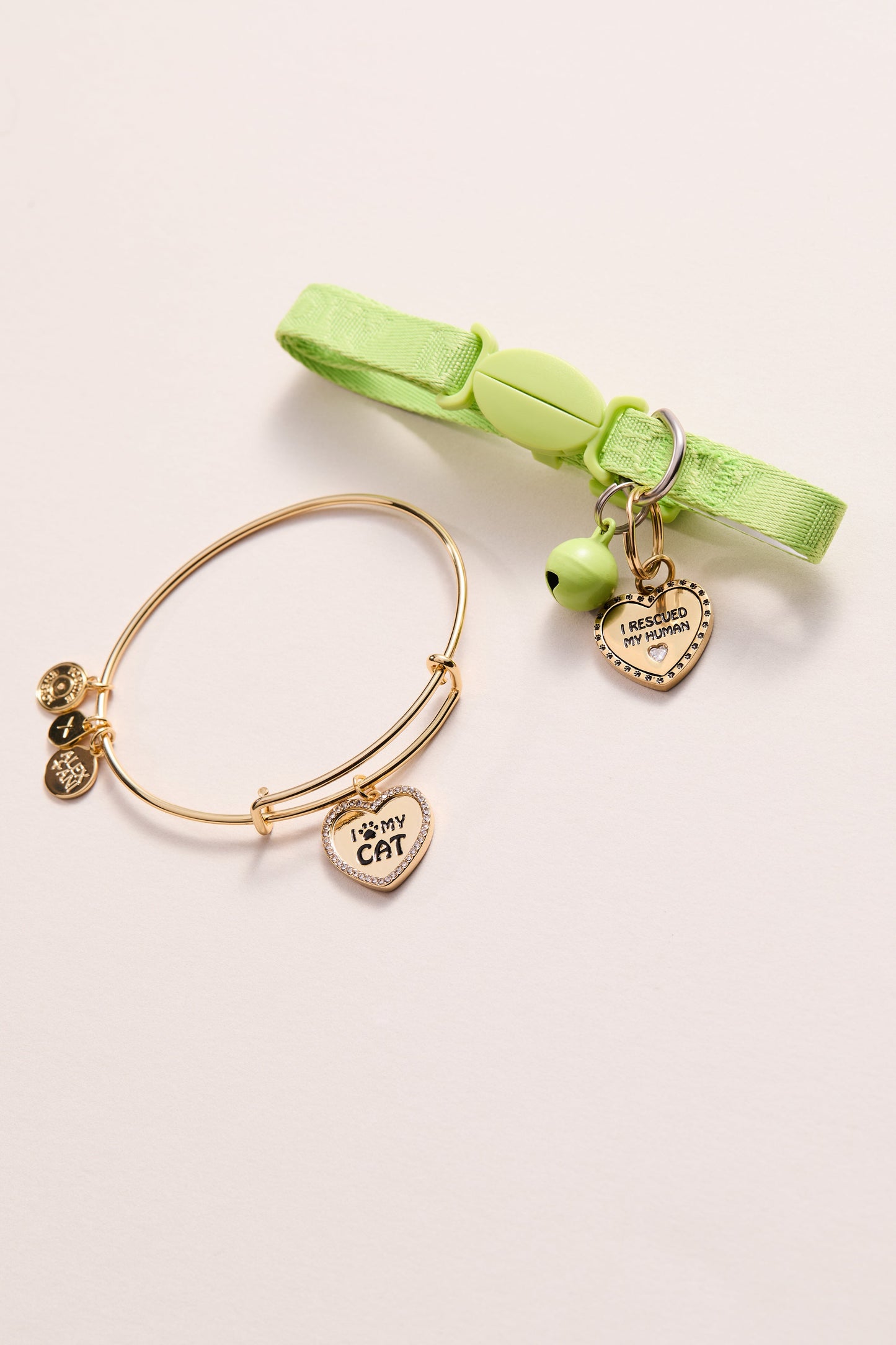 I Love My Cat Bangle & Charm, Set of 2 Gold