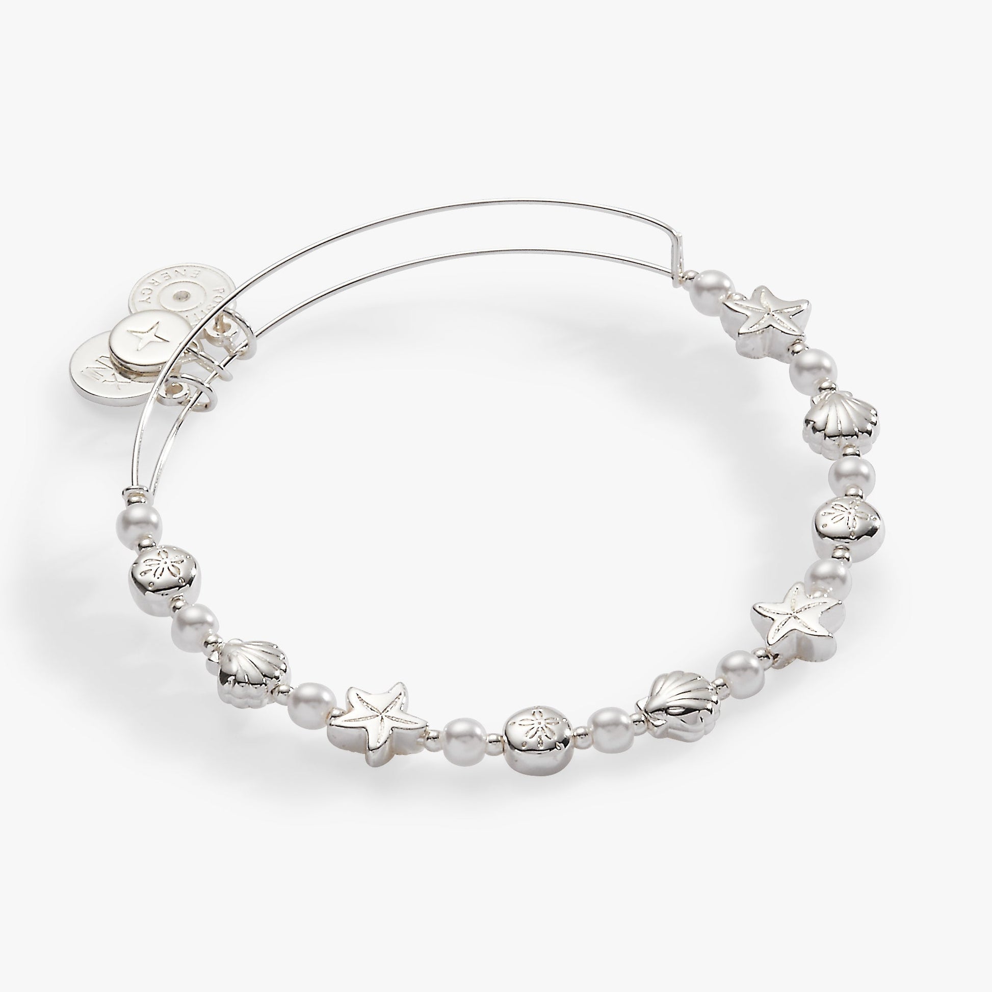 Seaside Pearl Beaded Bangle Silver