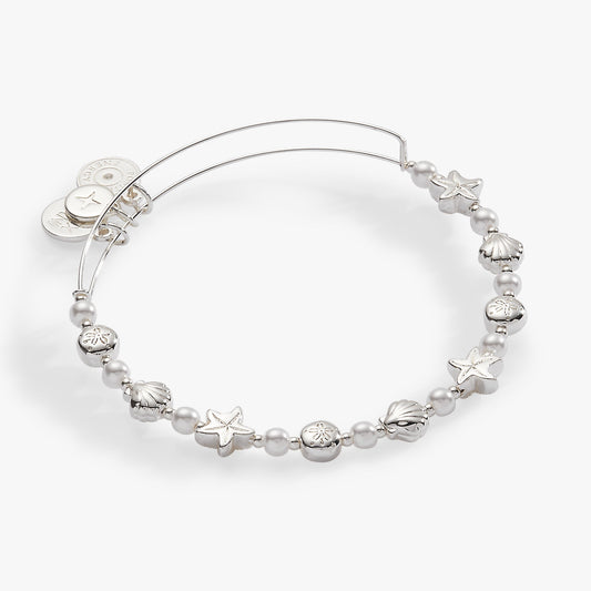 Seaside Pearl Beaded Bangle Silver