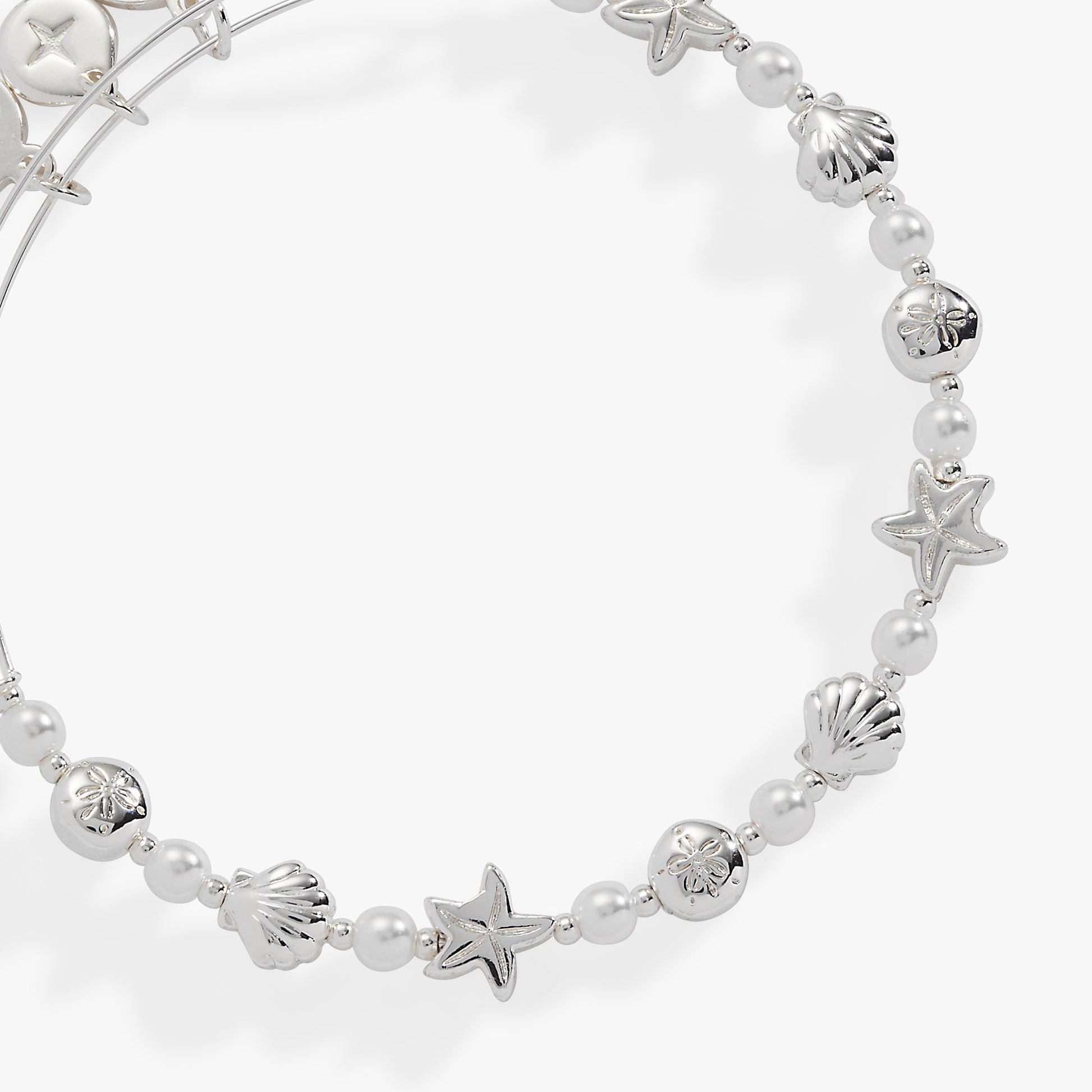 Seaside Pearl Beaded Bangle Silver
