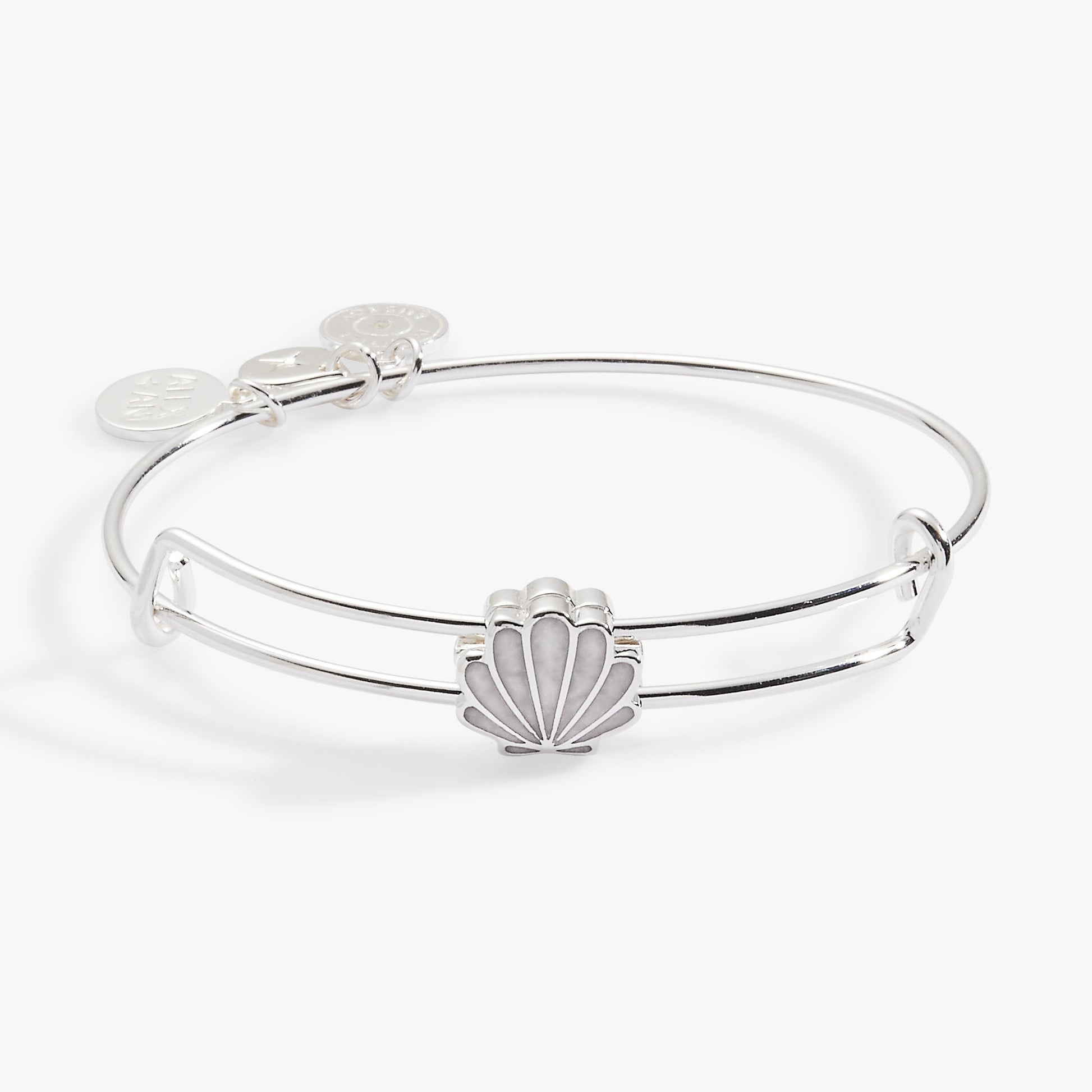 Mother of Pearl Scallop Shell Slider Bangle Silver