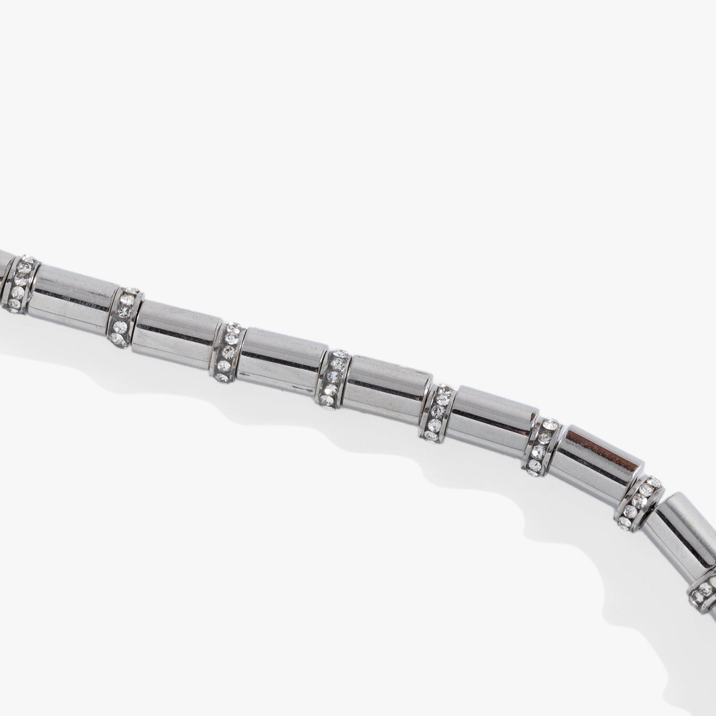 Tube Bead and Crystal Chain Bracelet Stainless Steel Gold