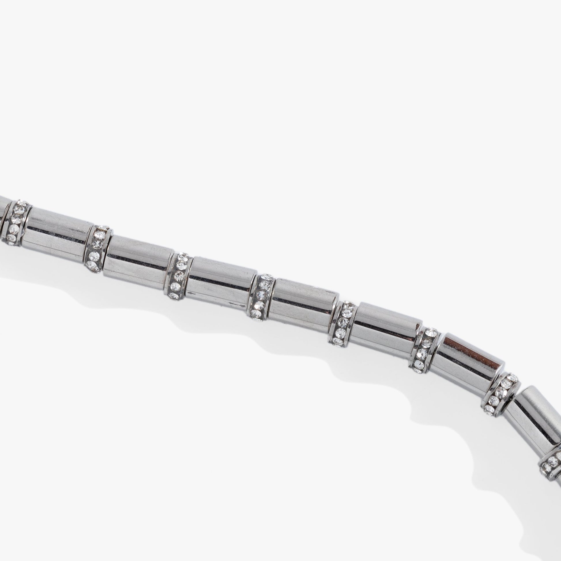 Tube Bead and Crystal Chain Bracelet Stainless Steel Gold