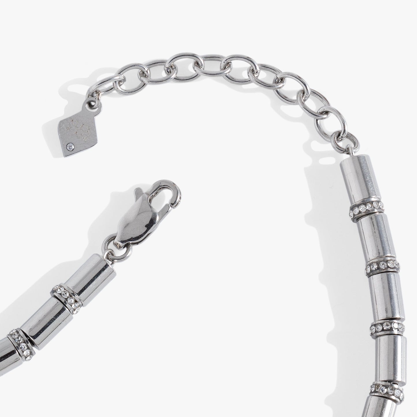 Tube Bead and Crystal Chain Bracelet Stainless Steel Gold
