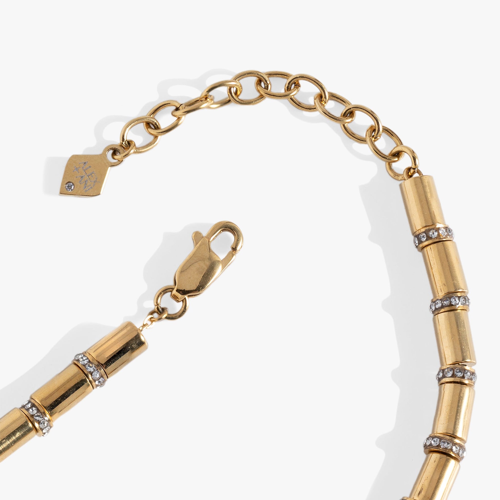 Tube Bead and Crystal Chain Bracelet Stainless Steel Gold