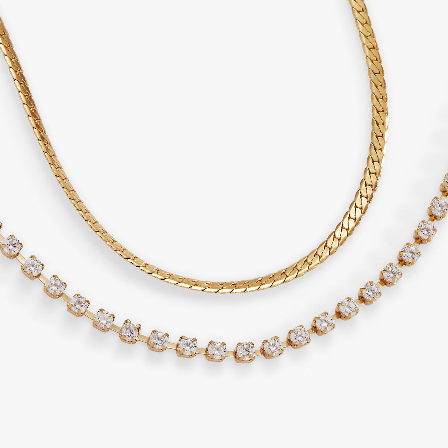 Double Strand Crystal Tennis Chain Bracelet Stainless Steel Gold