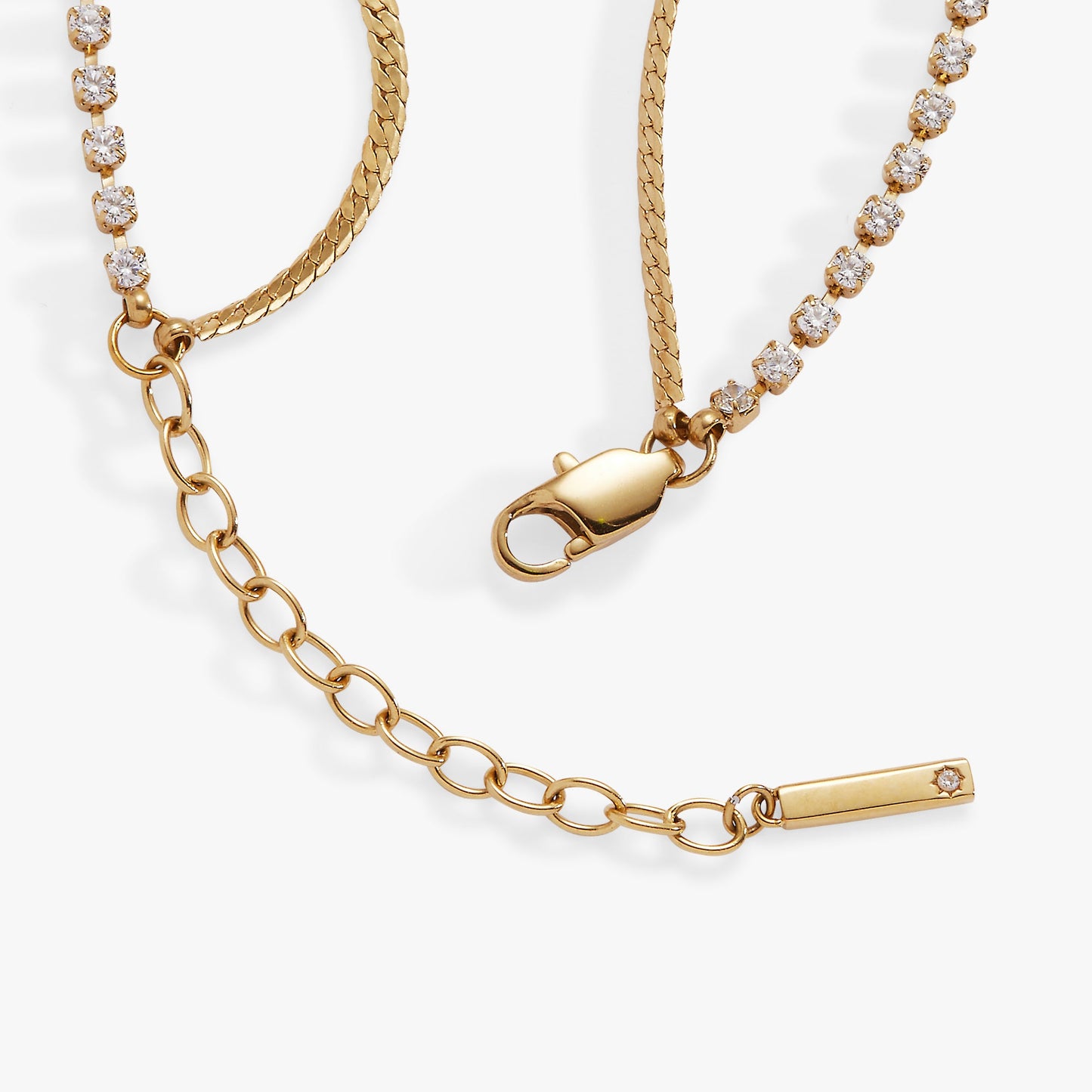 Double Strand Crystal Tennis Chain Bracelet Stainless Steel Gold