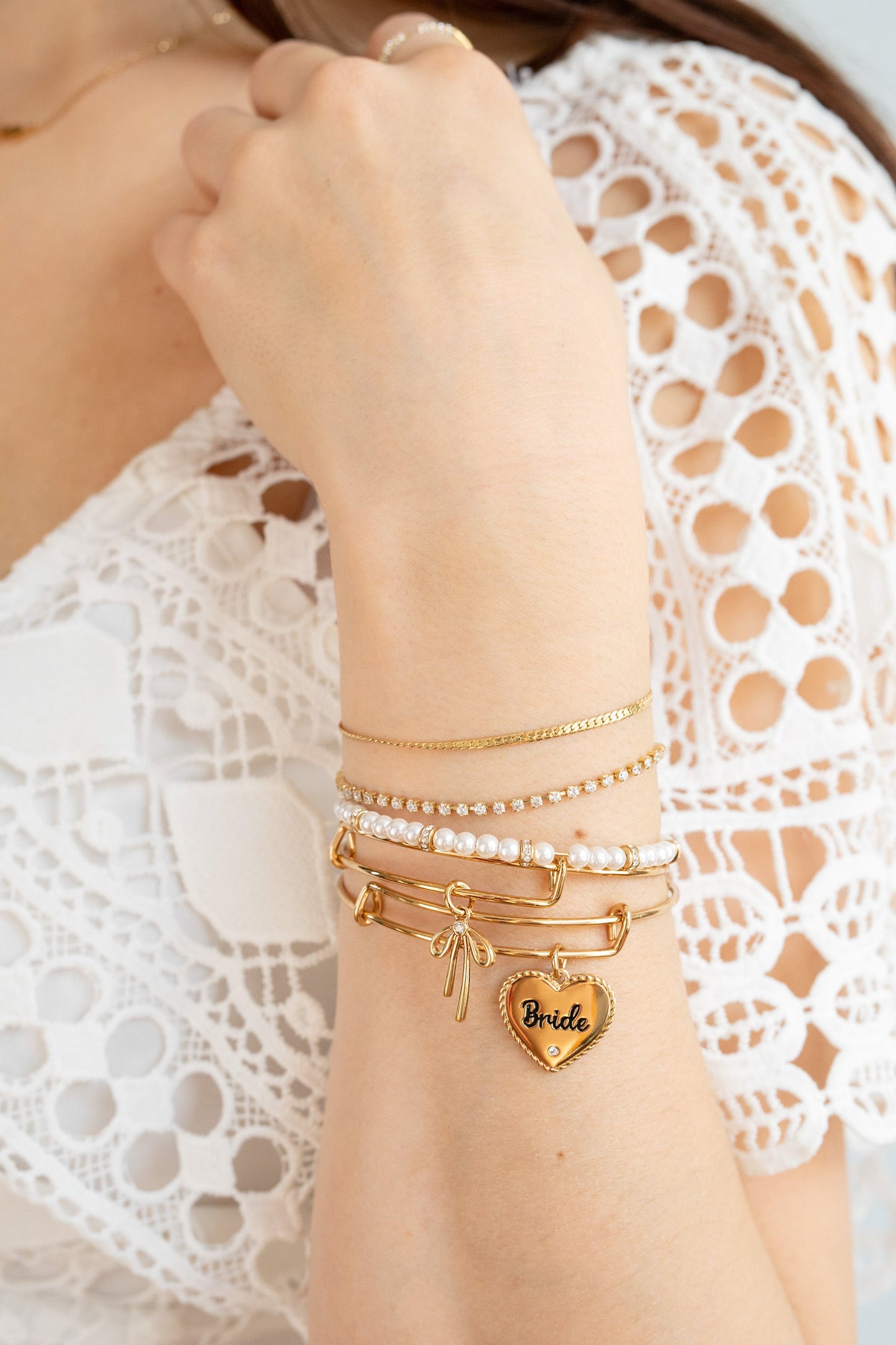 Double Strand Crystal Tennis Chain Bracelet Stainless Steel Gold