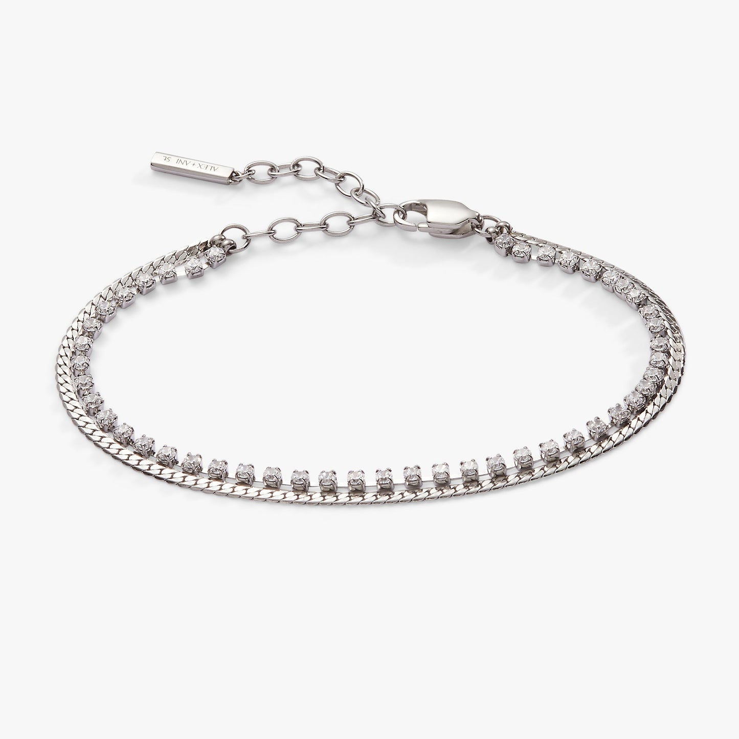 Double Strand Crystal Tennis Chain Bracelet Stainless Steel Gold