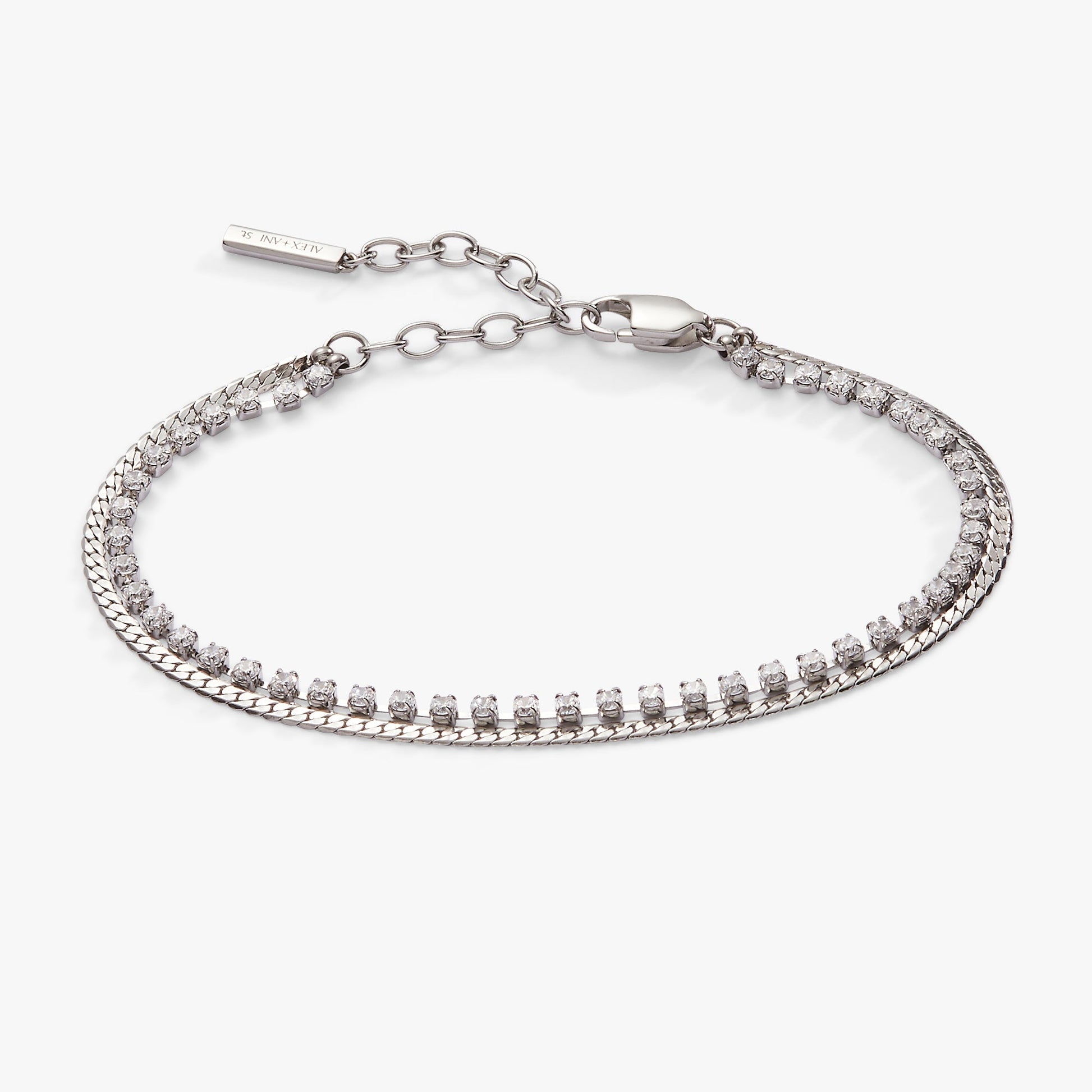 Double Strand Crystal Tennis Chain Bracelet Stainless Steel Gold