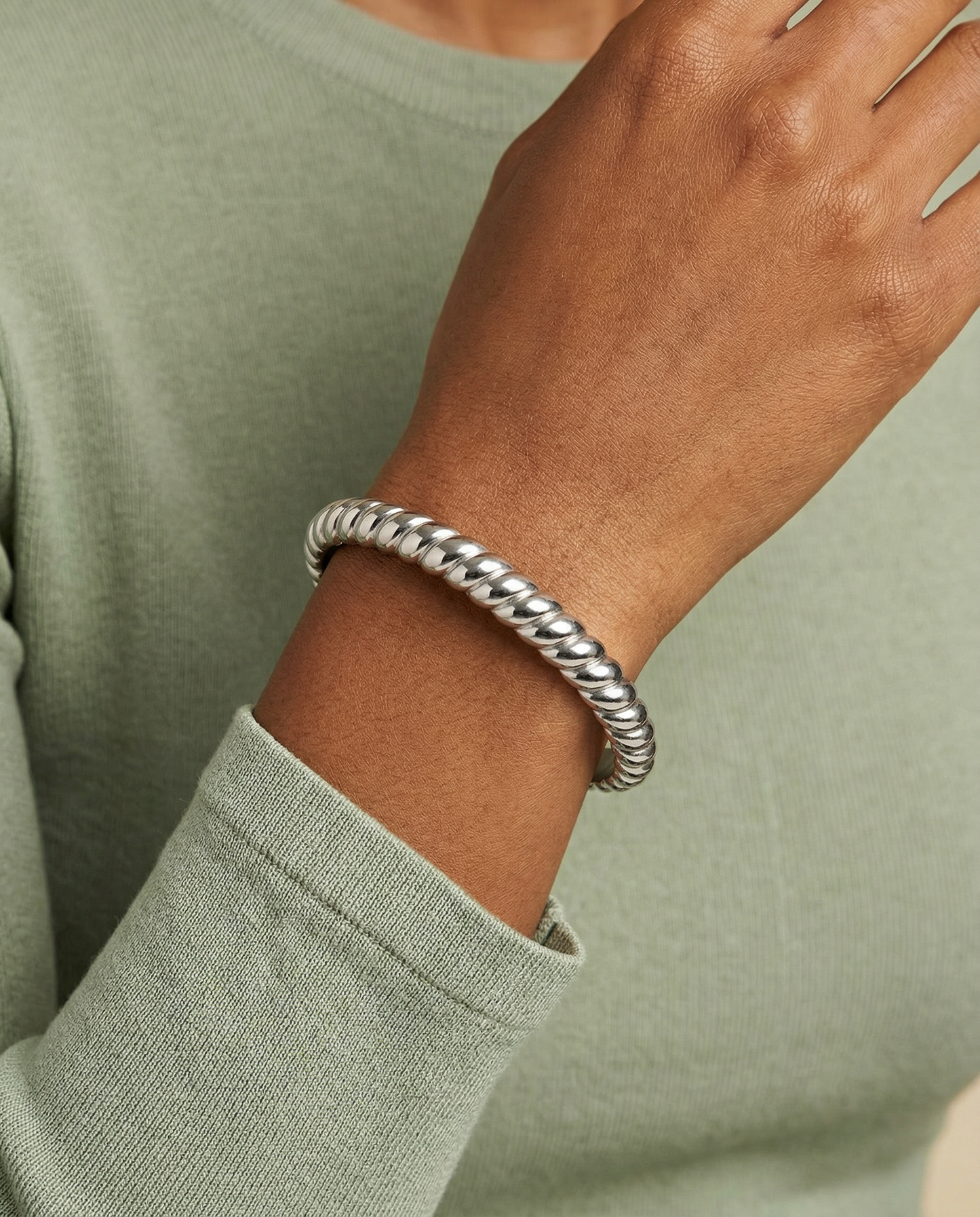 Stainless Steel Rope Textured Bangle Stainless Steel Silver