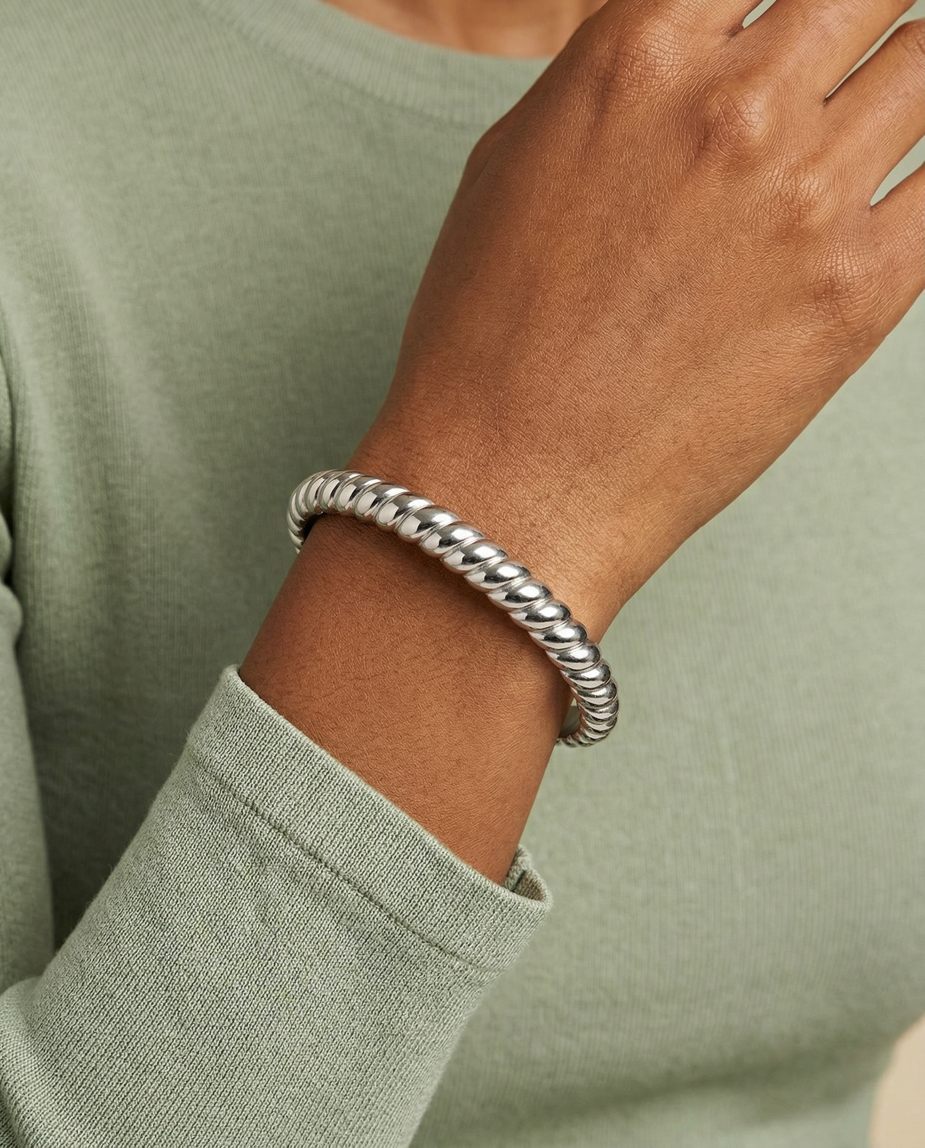 Stainless Steel Rope Textured Bangle Stainless Steel Silver