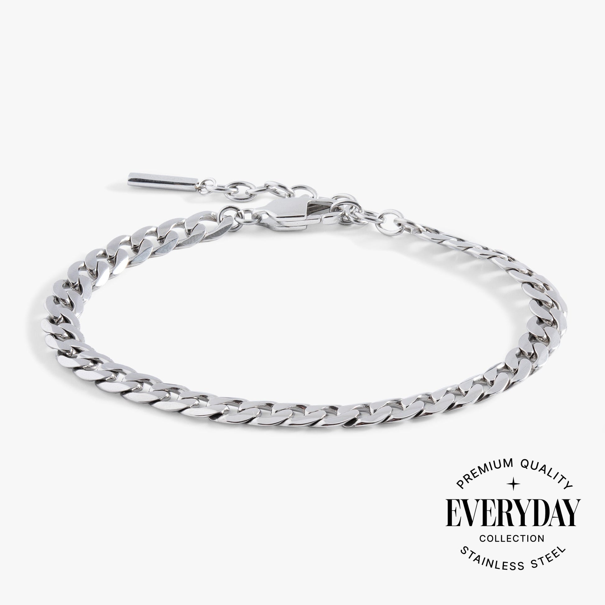 Flat Curb Chain Bracelet Stainless Steel Silver