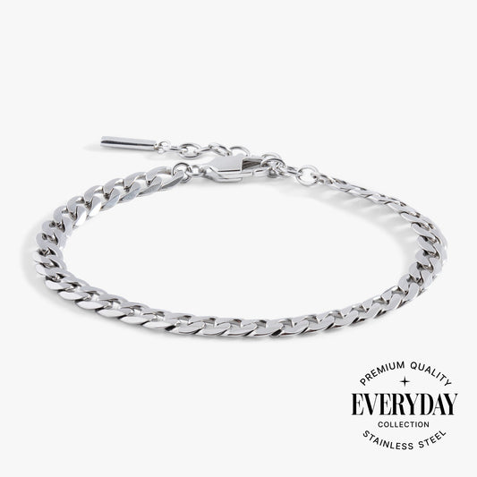 Flat Curb Chain Bracelet Stainless Steel Silver