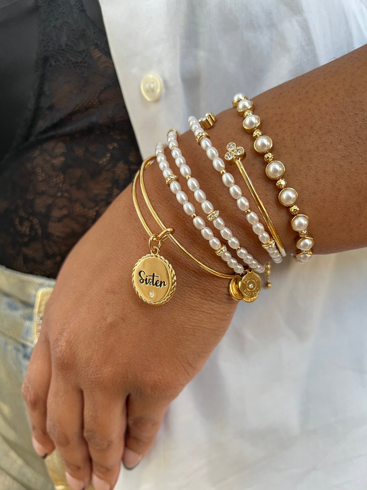 Freshwater Pearl Bracelet Stainless Steel Gold