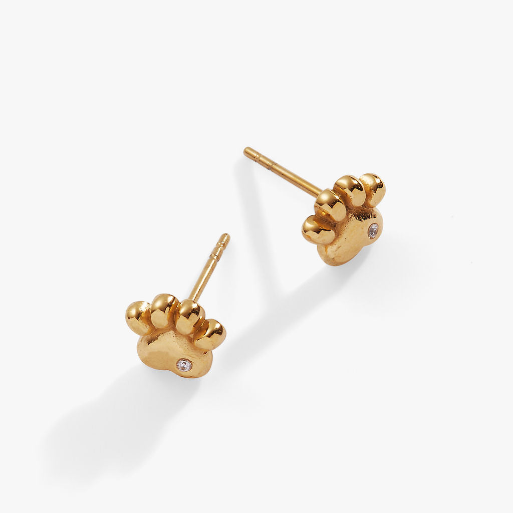 Crystal Paw Mini Stud Earrings Stainless Steel Gold