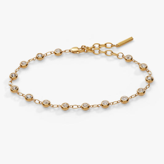 Crystal Pebble Chain Bracelet Stainless Steel Gold