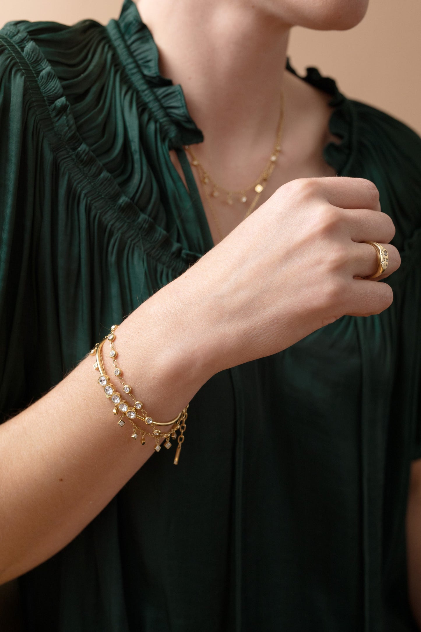 Crystal Pebble Chain Bracelet Stainless Steel Gold