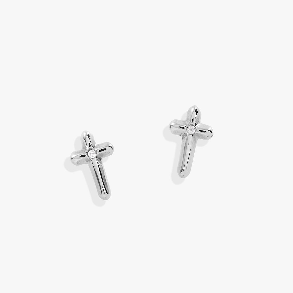 Crystal Cross Mini Stud Earrings Stainless Steel Gold