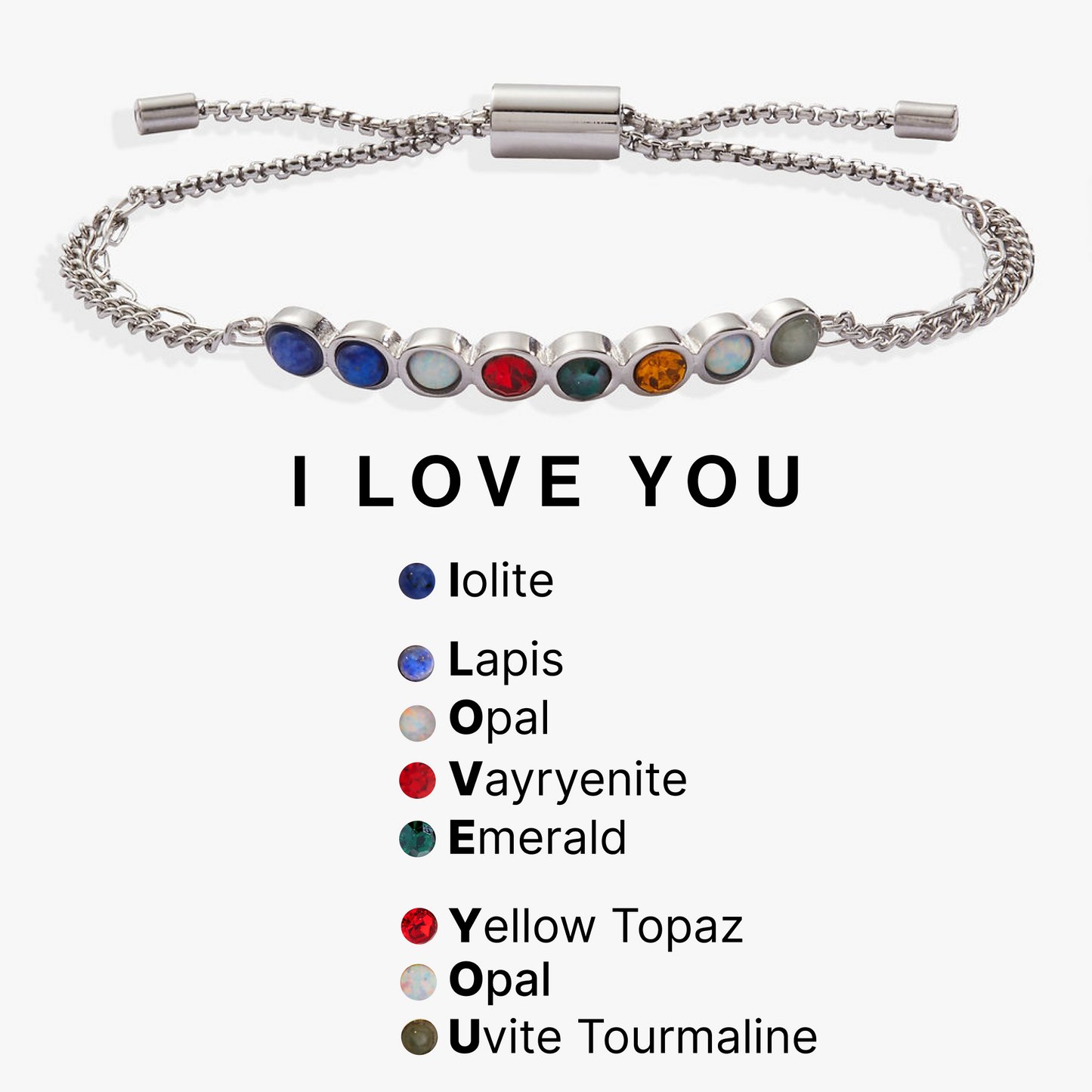 I Love You Acrostic Bolo Stainless Steel Silver