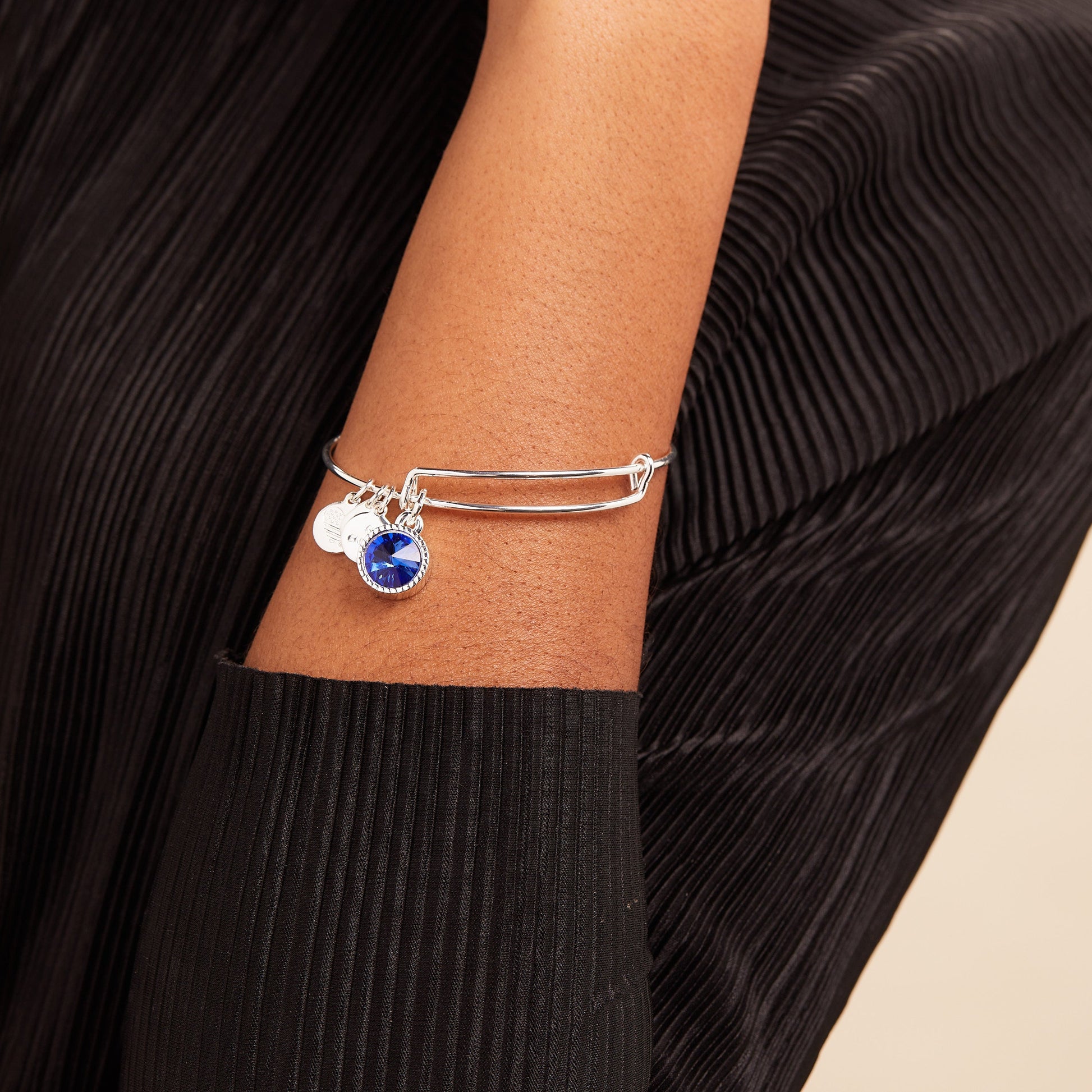 Sapphire September Birthstone Charm Bangle Silver