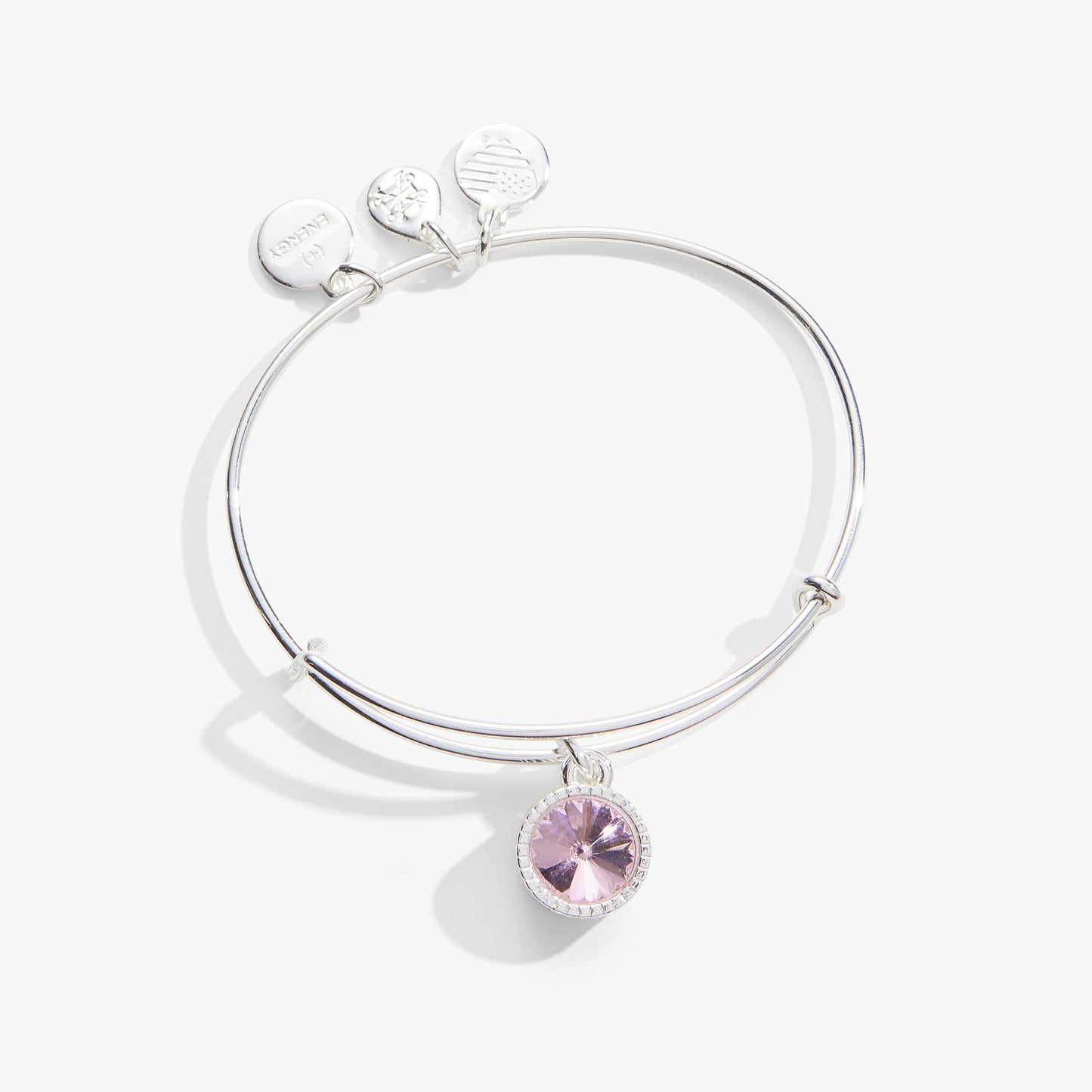 Rose October Birthstone Charm Bangle Silver