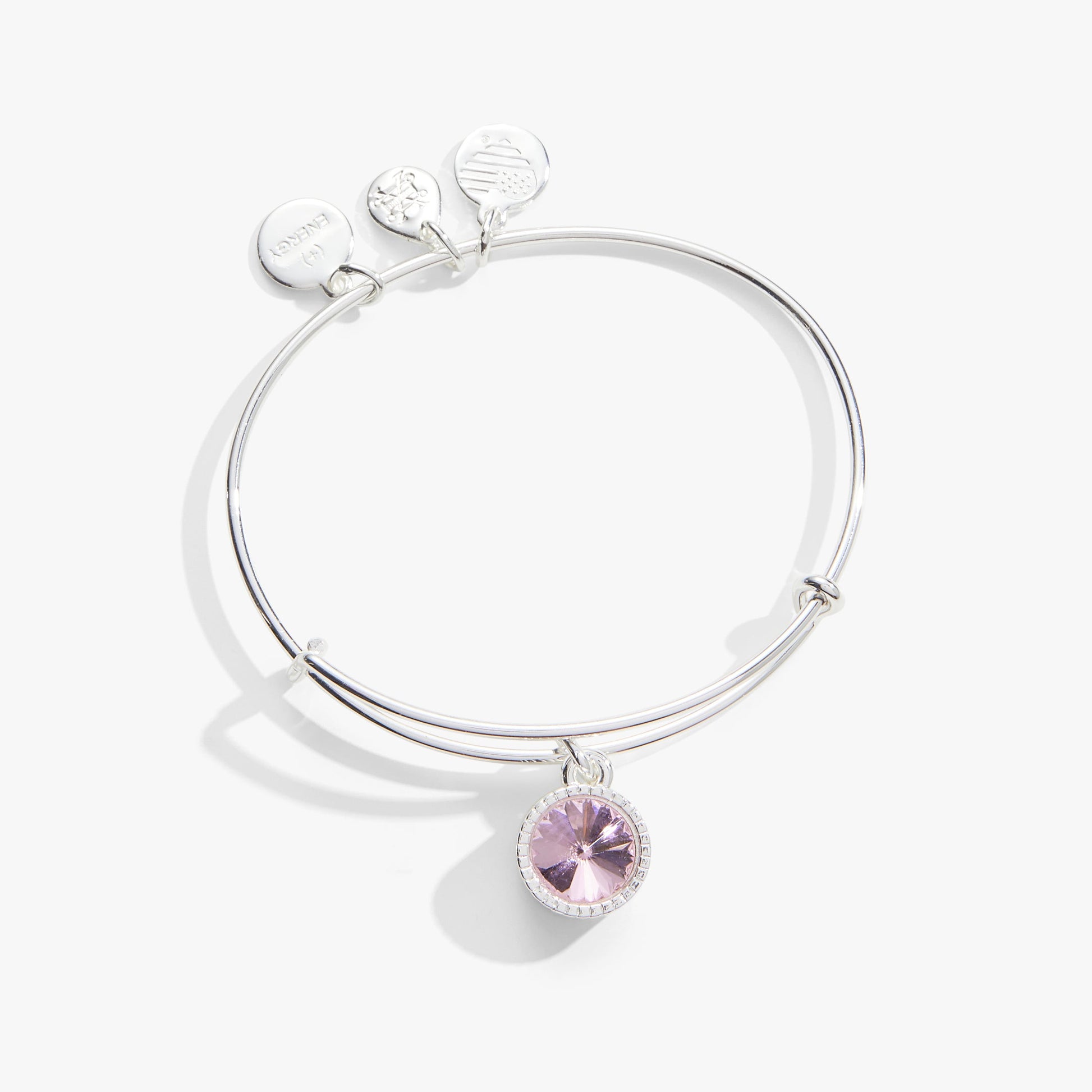 Rose October Birthstone Charm Bangle Silver