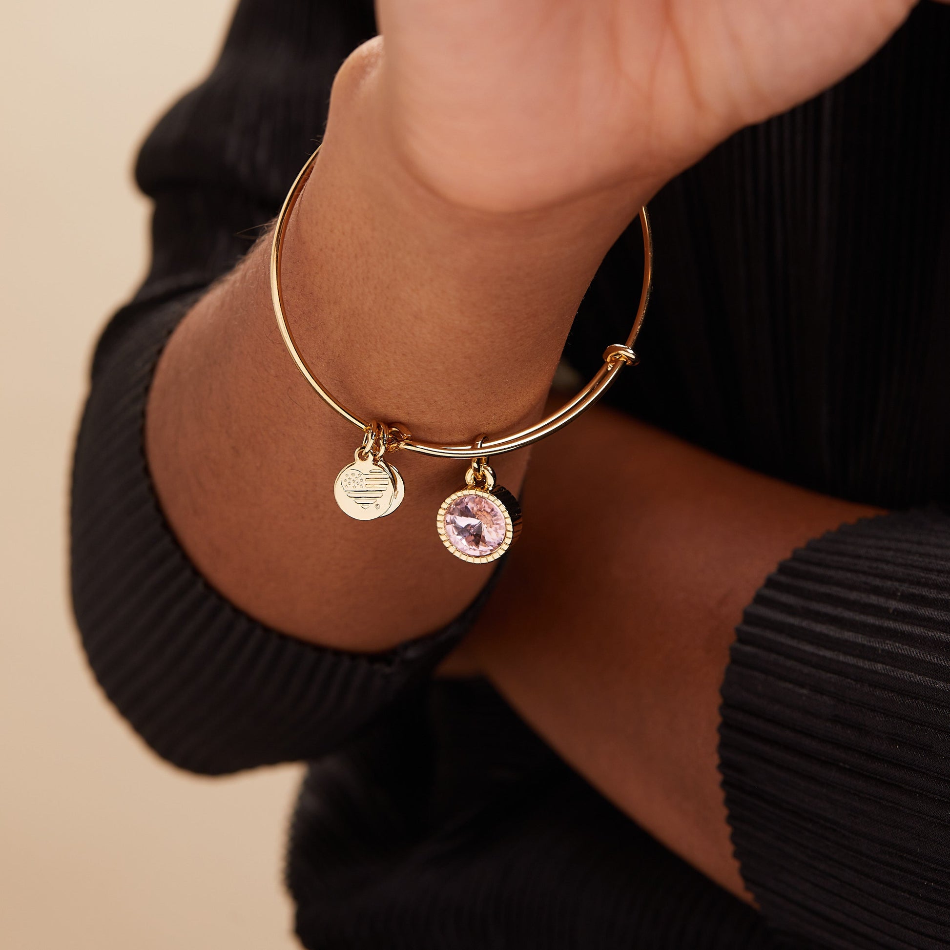 Rose October Birthstone Charm Bangle Silver